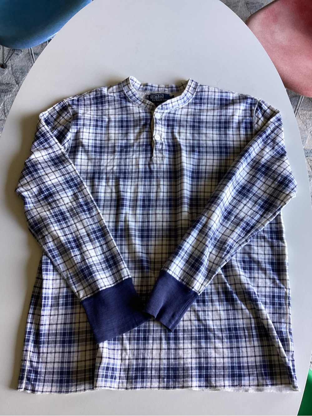 Vintage 90’s Ralph Lauren Navy and White Plaid Long-Sleeve Henley